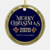 メリークリスマス2020きらめくグリッタータイポグラフィ セラミックオーナメント (正面)