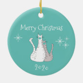 メリークリスマス2020ネコトレンディーティール(緑がかった色)顔マスク セラミックオーナメント (裏面)