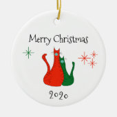 メリークリスマス2020ネコCovid顔マスク セラミックオーナメント (正面)