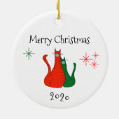 メリークリスマス2020ネコCovid顔マスク セラミックオーナメント (裏面)