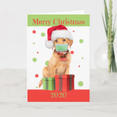 メリークリスマス2020ラブラドールの子犬顔マスク シーズンカード (正面)