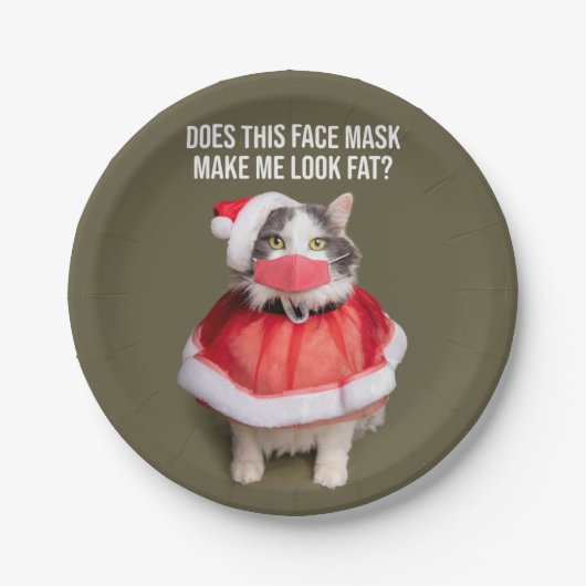 メリークリスマス2020太い猫の顔マスク ペーパープレート (正面)
