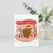 メリークリスマス2021とハイランド牛 ポストカード (スタンド正面)