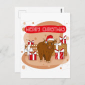 メリークリスマス2021とハイランド牛 ポストカード (正面/裏面)