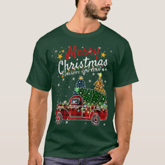 メリークリスマス2022ヒョウ水牛レッドプレイドXma Tシャツ