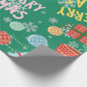 メリークリスマス2022緑伝統的赤かわいいパターン ラッピングペーパー (角)