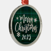 メリークリスマス2023グリーンプレイド メタルオーナメント (右)
