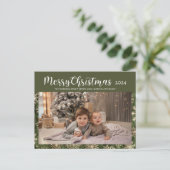 メリークリスマス2024フォトタイポグラフィグリーン金ゴールド シーズンポストカード (スタンド正面)