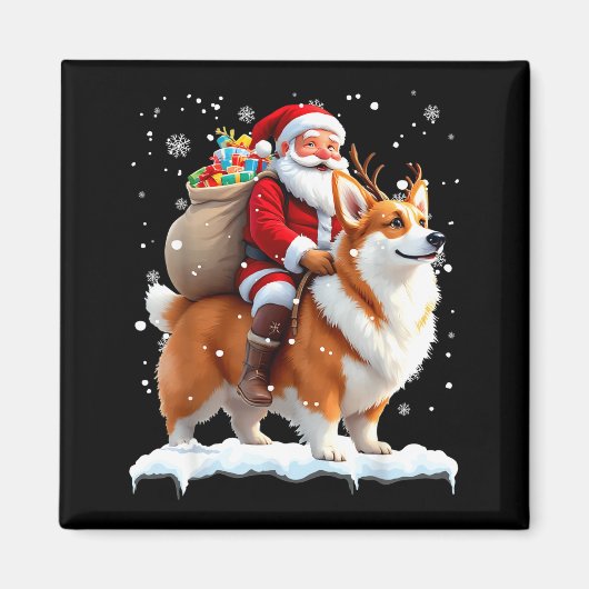 メリークリスマス2025 サンタコーギーの乗馬 クリスマス マグネット (正面)