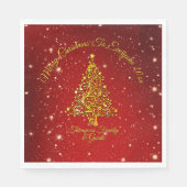 メリークリスマス20XX赤い金ゴールドツリースターズランチ スタンダードランチョンナプキン (正面)
