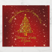 メリークリスマス20XX赤い金ゴールドツリースター スパークリングワインラベル (シングルラベル)