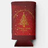 メリークリスマス20XX赤い金ゴールドツリースター スリム缶クーラー (正面)