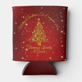 メリークリスマス20XX赤い金ゴールドツリースター 缶クーラー