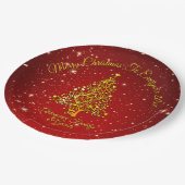 メリークリスマス20XX赤金ゴールドツリースター9" ペーパープレート (アングル)