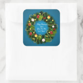 メリークリスマス20XX追加文字グリーンリースブルー スクエアシール (バッグ)