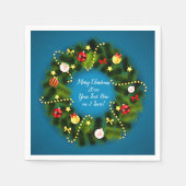 メリークリスマス20XX追加文字グリーンリースブルー スタンダードカクテルナプキン (正面)
