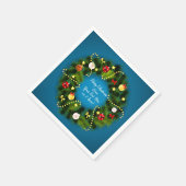 メリークリスマス20XX追加文字グリーンリースブルー スタンダードカクテルナプキン (角)