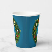 メリークリスマス20XX追加文字グリーンリースブルー 紙コップ (右)