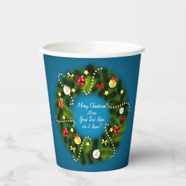 メリークリスマス20XX追加文字グリーンリースブルー 紙コップ