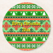 メリークリスマス20XX追加文字年クリスマスニット ラウンドペーパーコースター (正面)