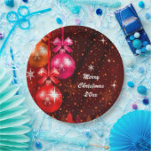 メリークリスマス20XX追加文字年レッドピンクブラウン ペーパープレート (パーティー)