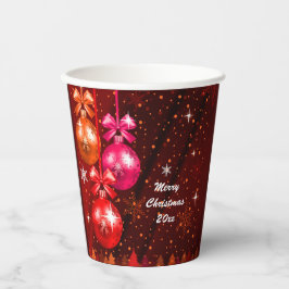 メリークリスマス20XX追加文字年レッドピンクブラウン 紙コップ