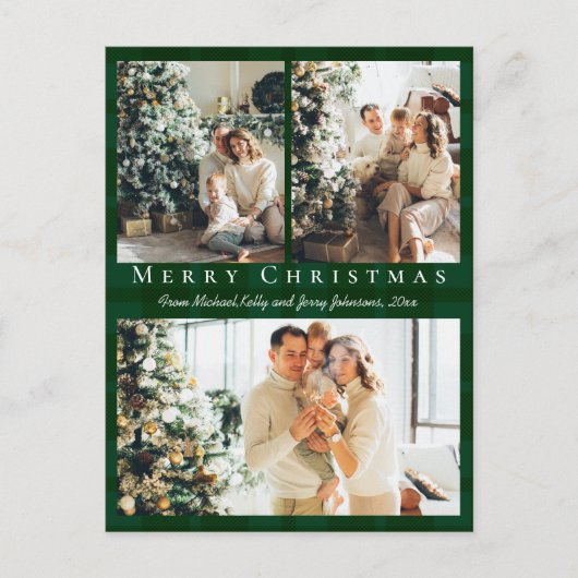 メリークリスマス3の写真グリーンバッファローplaid シーズンポストカード (正面)