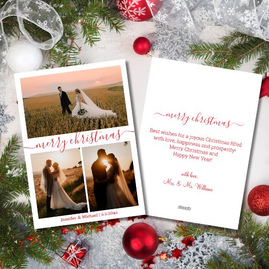 メリークリスマス3の写真コラージュ結婚レッド シーズンカード