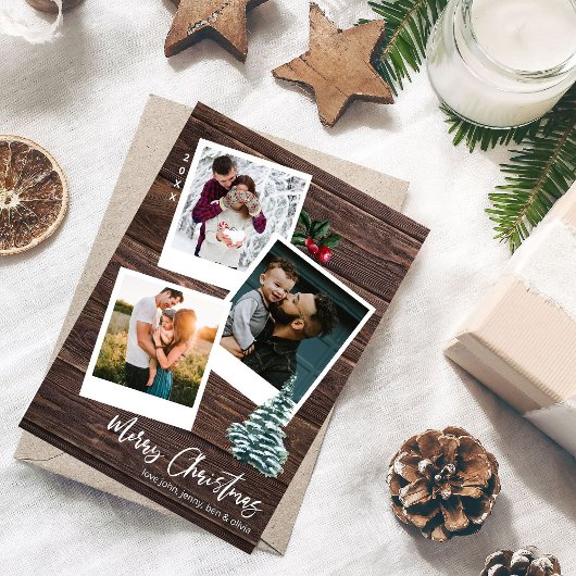 メリークリスマス3インスタントフォトカ素朴ード 招待状