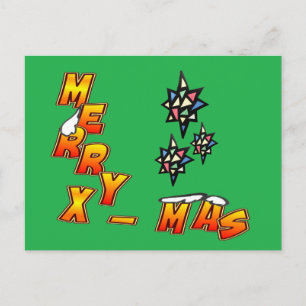 メリークリスマス3スターズグリーンポストカード シーズンポストカード