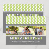 メリークリスマス3フォトカードグレーグリーンシェブロン シーズンカード (正面/裏面)