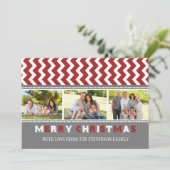 メリークリスマス3フォトカードグレーレッドシェブロン シーズンカード (スタンド正面)