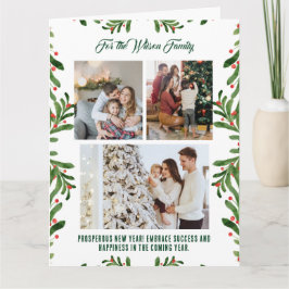 メリークリスマス3フォトコラージグリーンホリデーカード カード