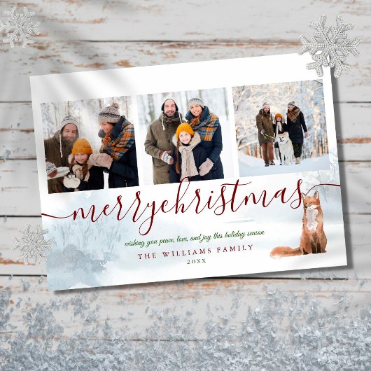 メリークリスマス3フォトコラージュウィンターキツネ シーズンカード