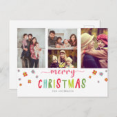 メリークリスマス3フォトコラージュカラフルフェスティバル ポストカード (正面/裏面)
