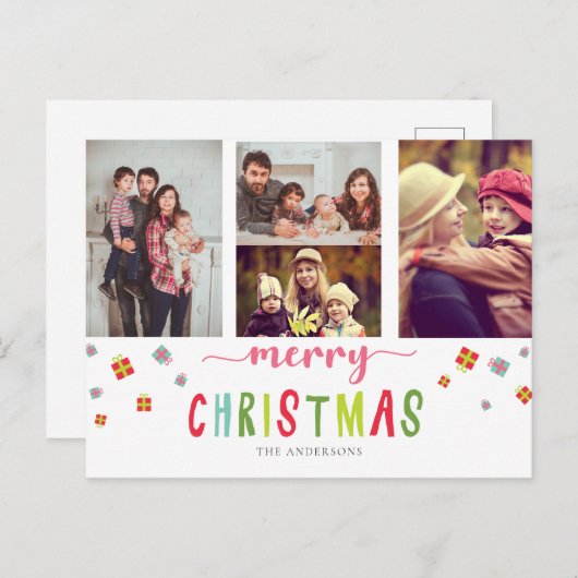 メリークリスマス3フォトコラージュカラフルフェスティバル ポストカード (正面/裏面)