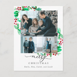 メリークリスマス3フォトコラージュリースホリデイ  ポストカード