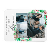 メリークリスマス3フォトコラージュリースホリデー マグネット (横)