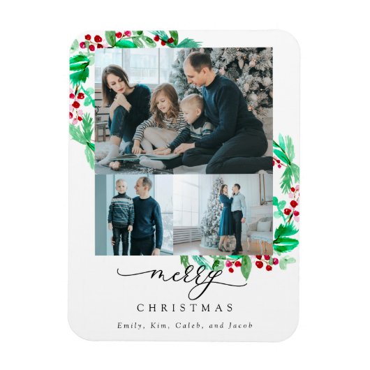 メリークリスマス3フォトコラージュリースホリデー マグネット (縦)