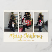 メリークリスマス3フォトコラージュ実在金ゴールド 箔シーズンカード (正面)