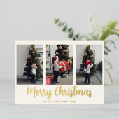 メリークリスマス3フォトコラージュ実在金ゴールド 箔シーズンカード (立ち正面)