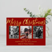 メリークリスマス3フォトコラージュ実在 箔シーズンカード (立ち正面)