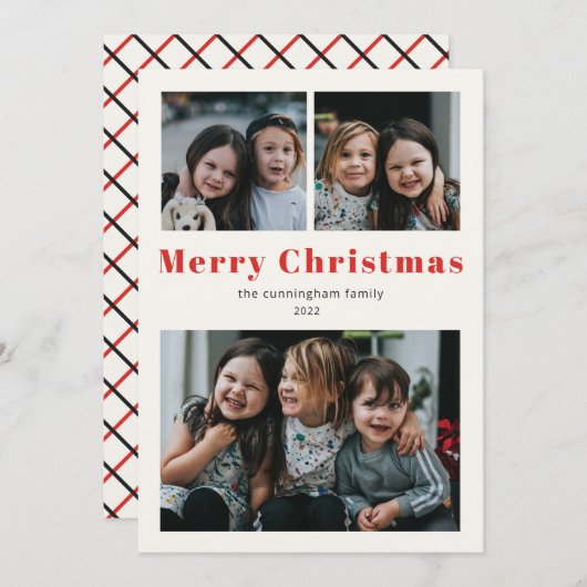 メリークリスマス3フォトシンプルクリスマスホリデーカード シーズンカード (正面/裏面)