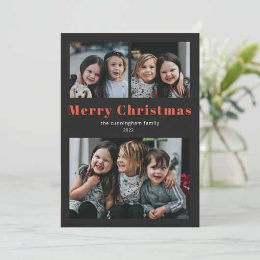メリークリスマス3フォトシンプルクリスマスホリデーカード シーズンカード (スタンド正面)