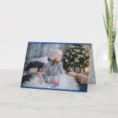 メリークリスマス3フォトシンプルテーマブルースノー シーズンカード (裏面)