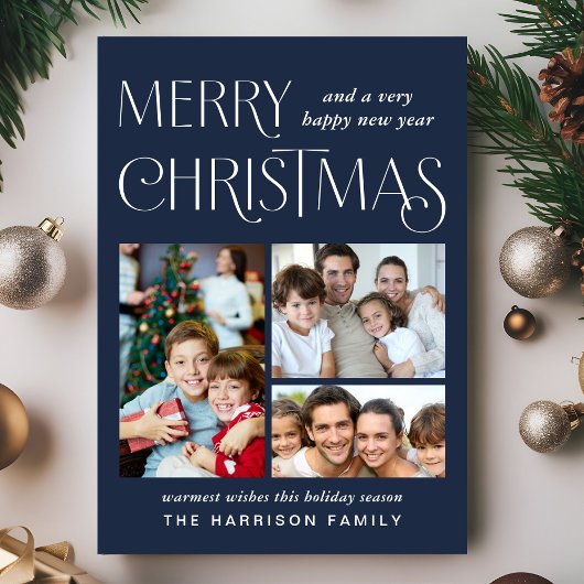 メリークリスマス3フォトブルー シーズンカード