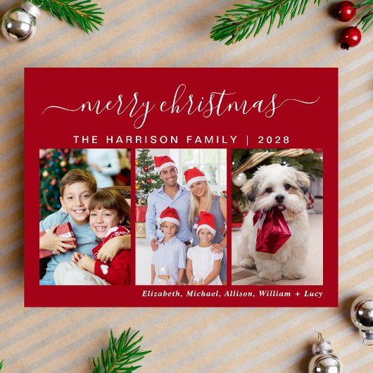メリークリスマス3フォトホリデーポストカード シーズンポストカード