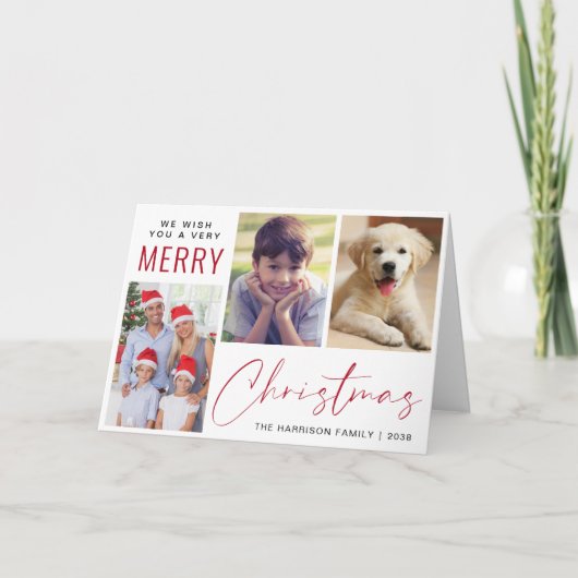 メリークリスマス3フォトレッドスクリプト シーズンカード (正面)