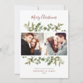 メリークリスマス3フォト緑モダン色のカップル シーズンカード (正面)