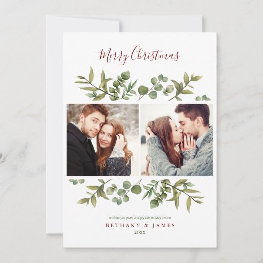 メリークリスマス3フォト緑モダン色のカップル シーズンカード (正面)